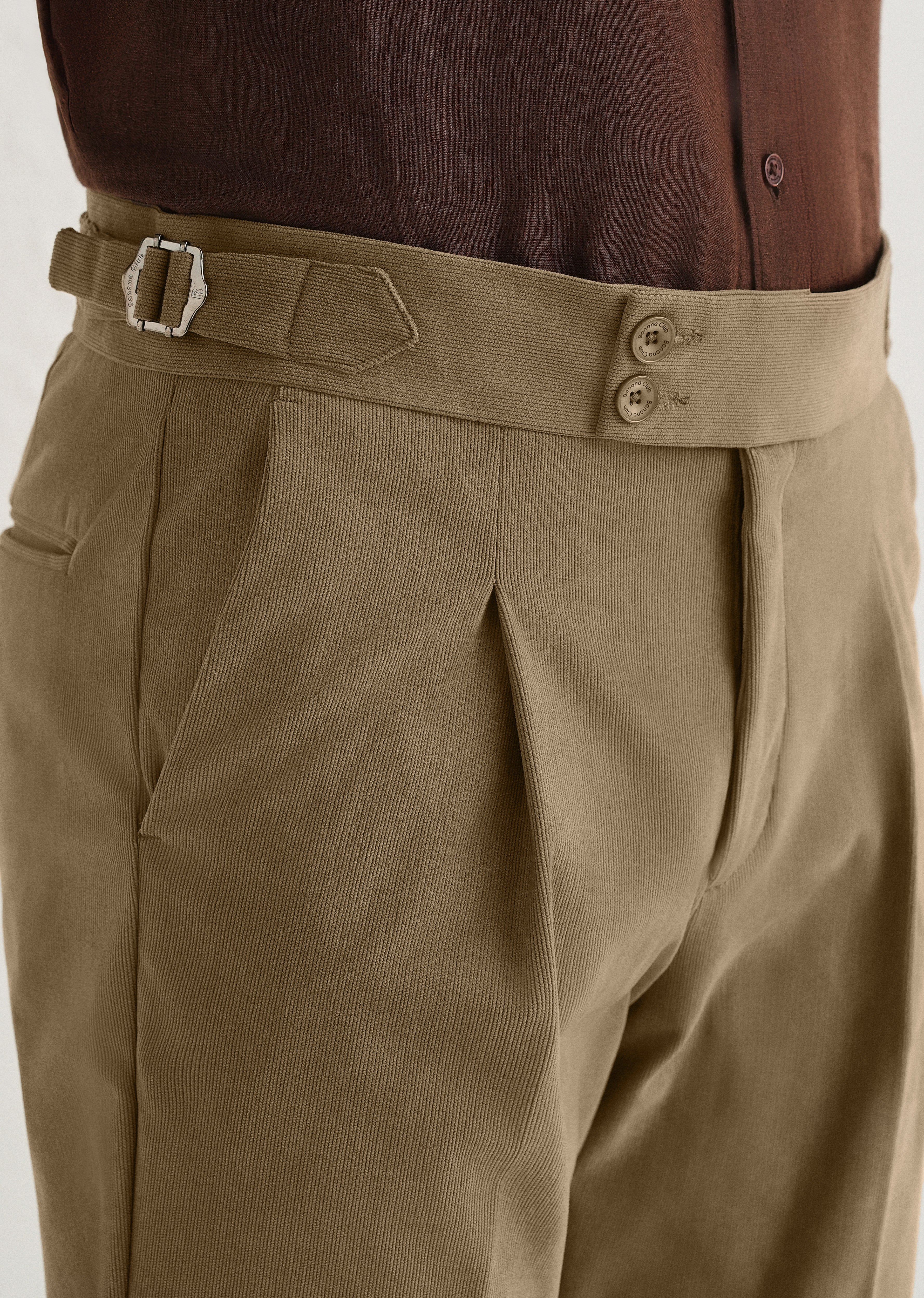 Beige Pleated Corduroy Gurkha Pant