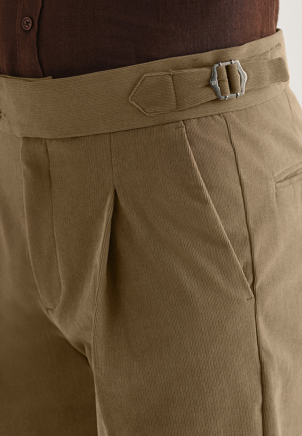 Beige Pleated Corduroy Gurkha Pant