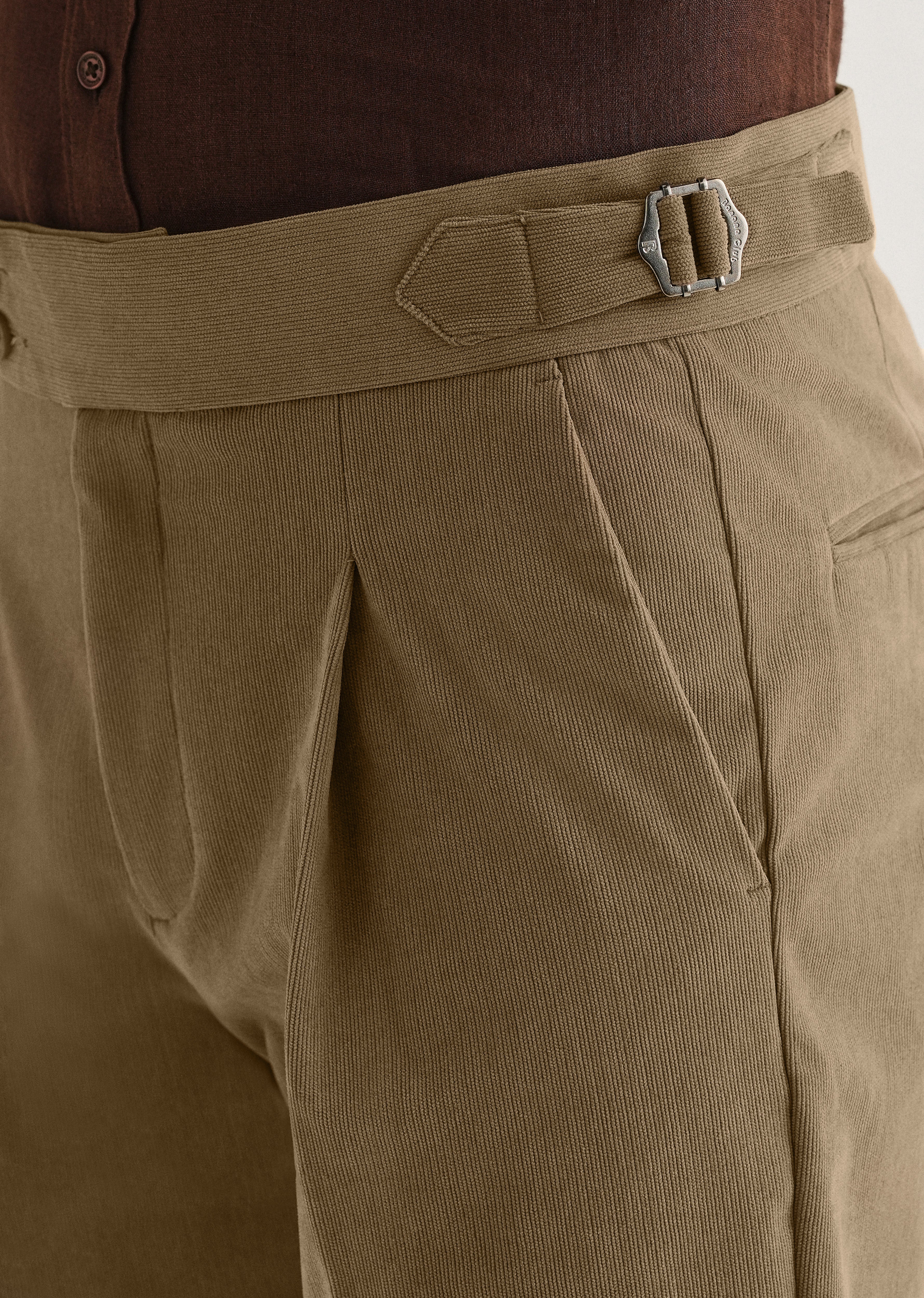 Beige Pleated Corduroy Gurkha Pant