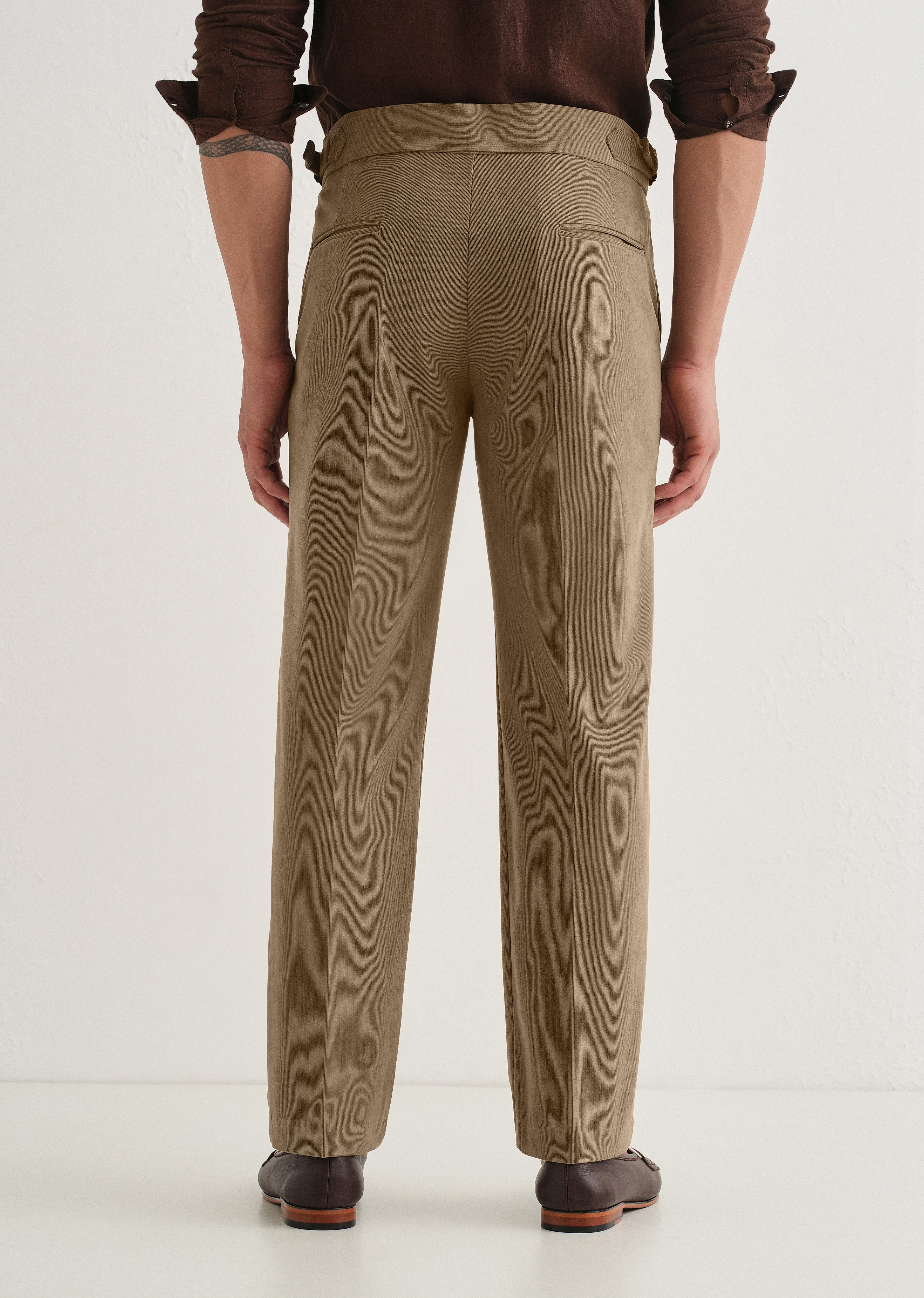 Beige Pleated Corduroy Gurkha Pant
