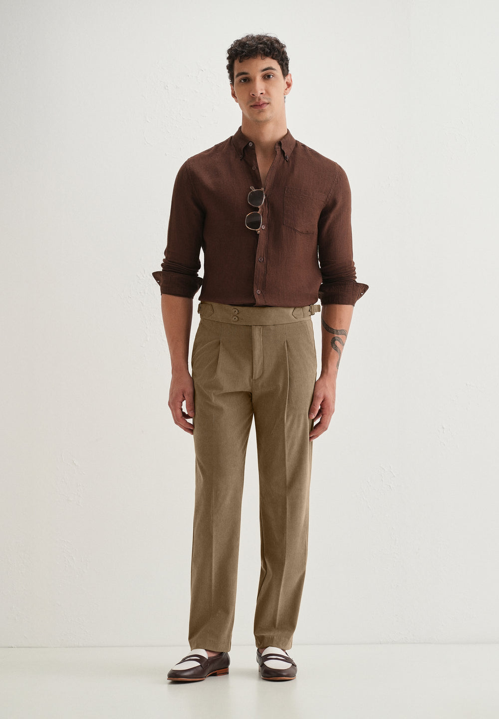 Beige Pleated Corduroy Gurkha Pant