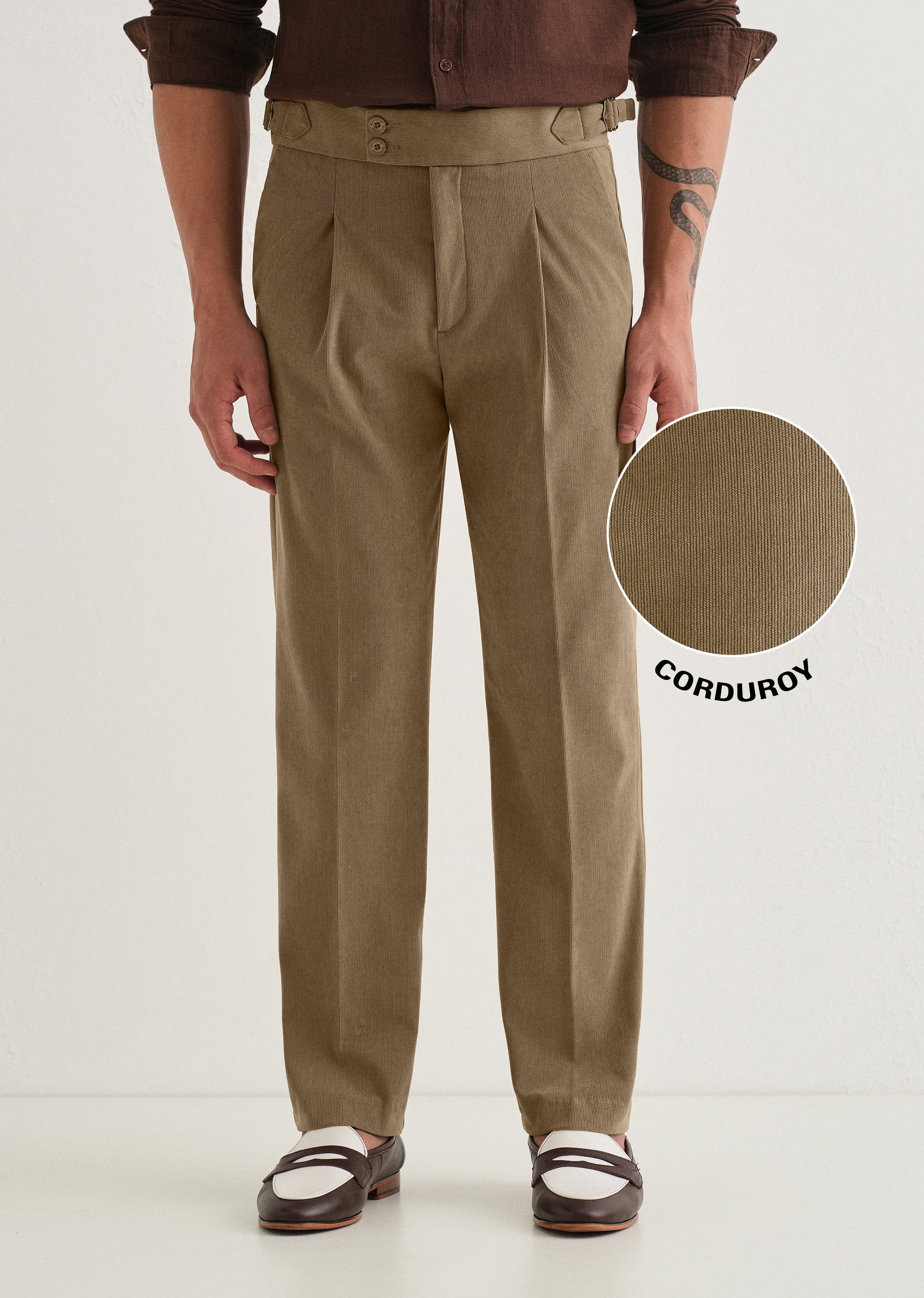 Beige Pleated Corduroy Gurkha Pant
