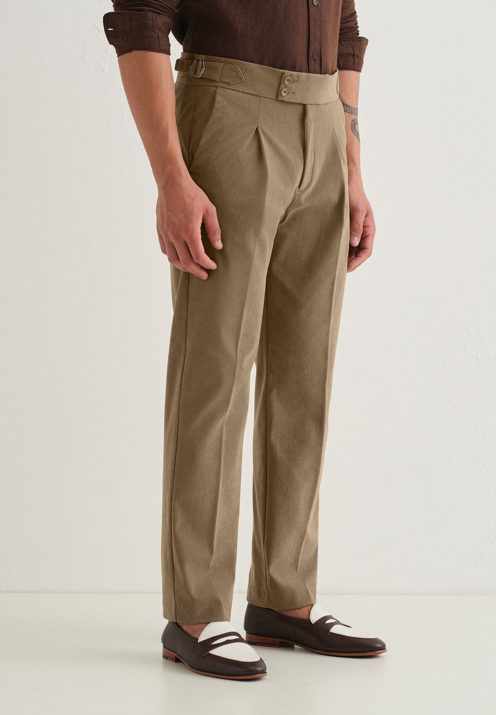 Beige Pleated Corduroy Gurkha Pant