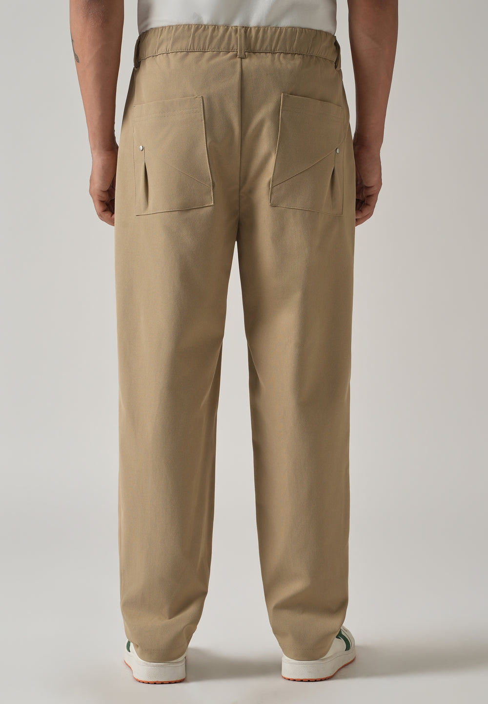 Beige Pleated Drawstring Pant