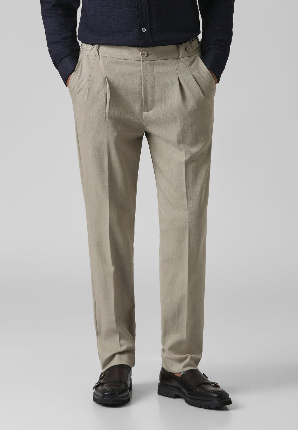 Beige Pleated Gurkha Pant