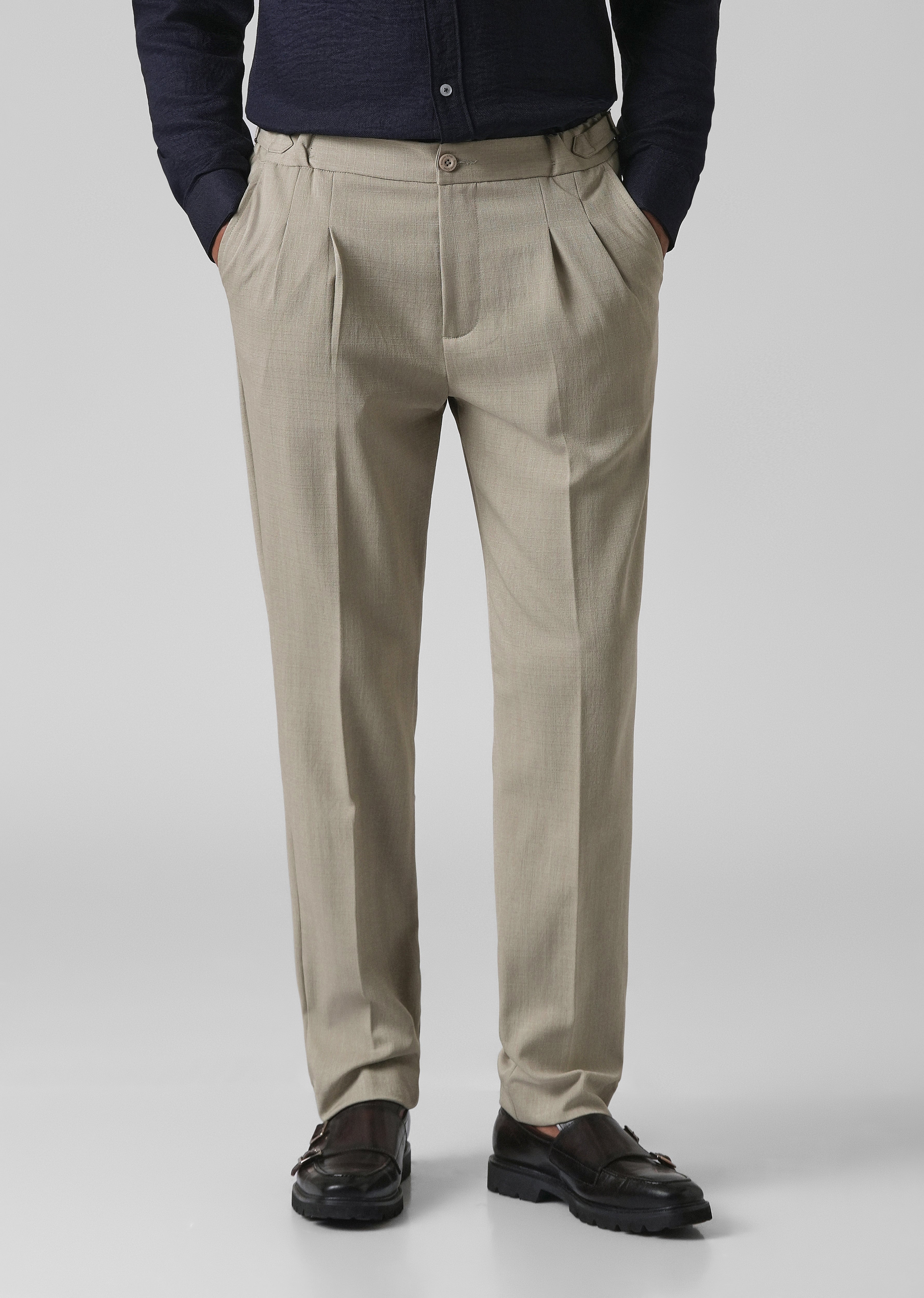 Beige Pleated Gurkha Pant