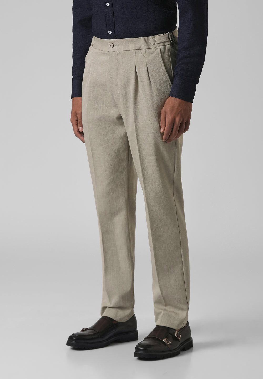 Beige Pleated Gurkha Pant