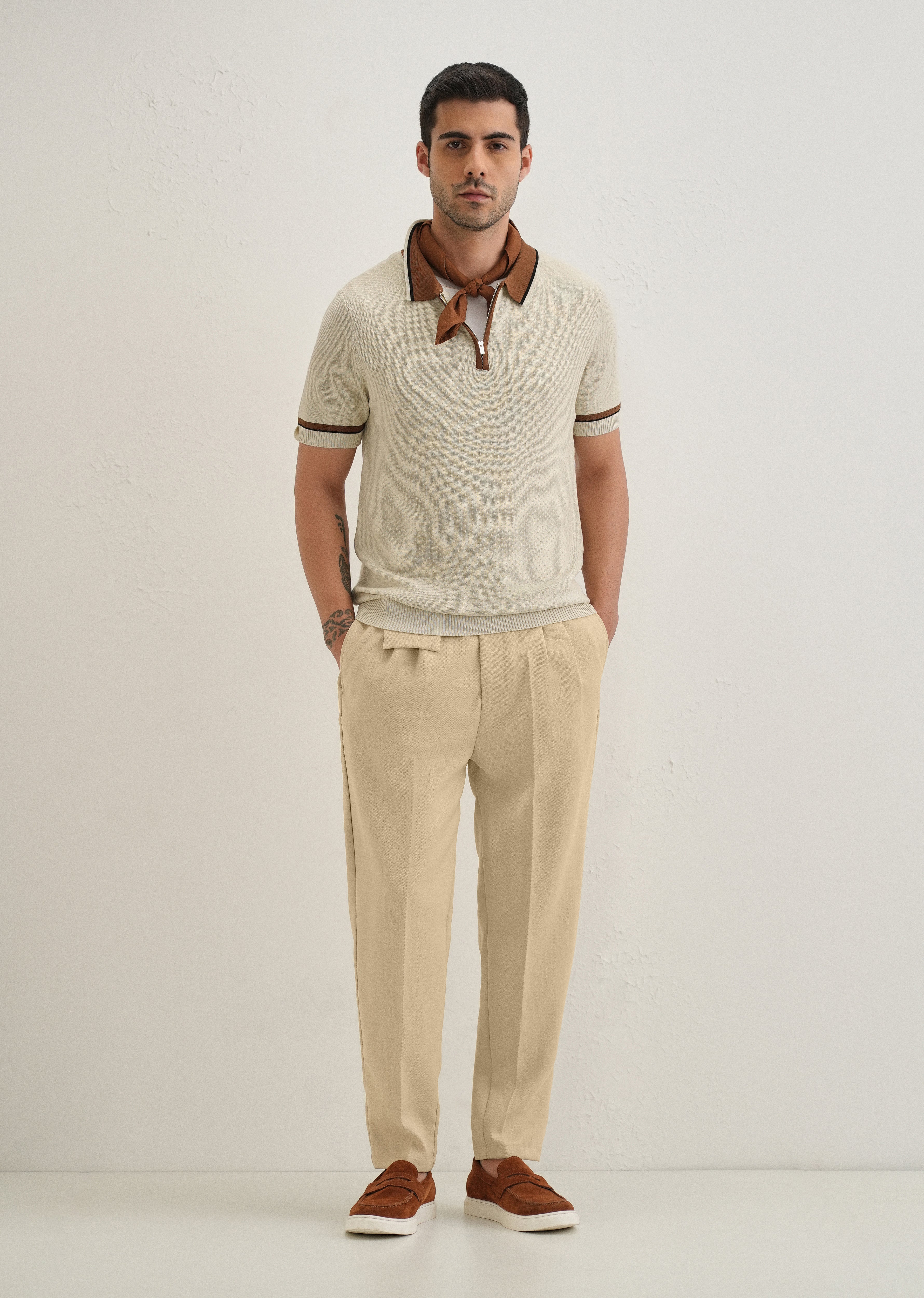 Beige Pleated Korean Pant