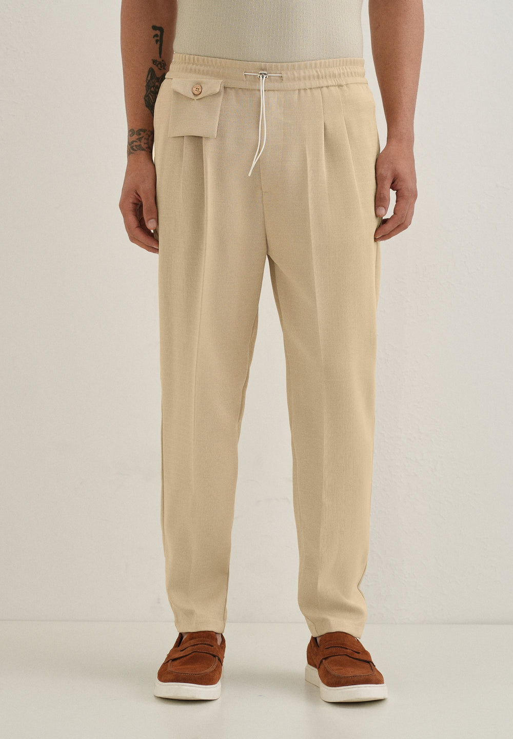 Beige Pleated Korean Pant