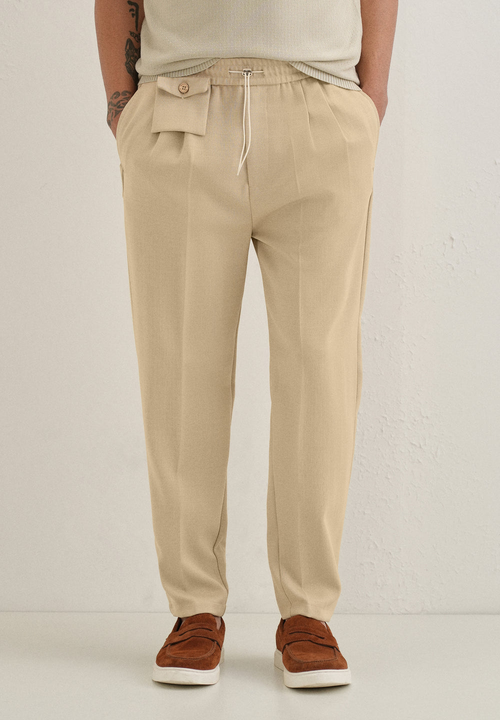 Beige Pleated Korean Pant
