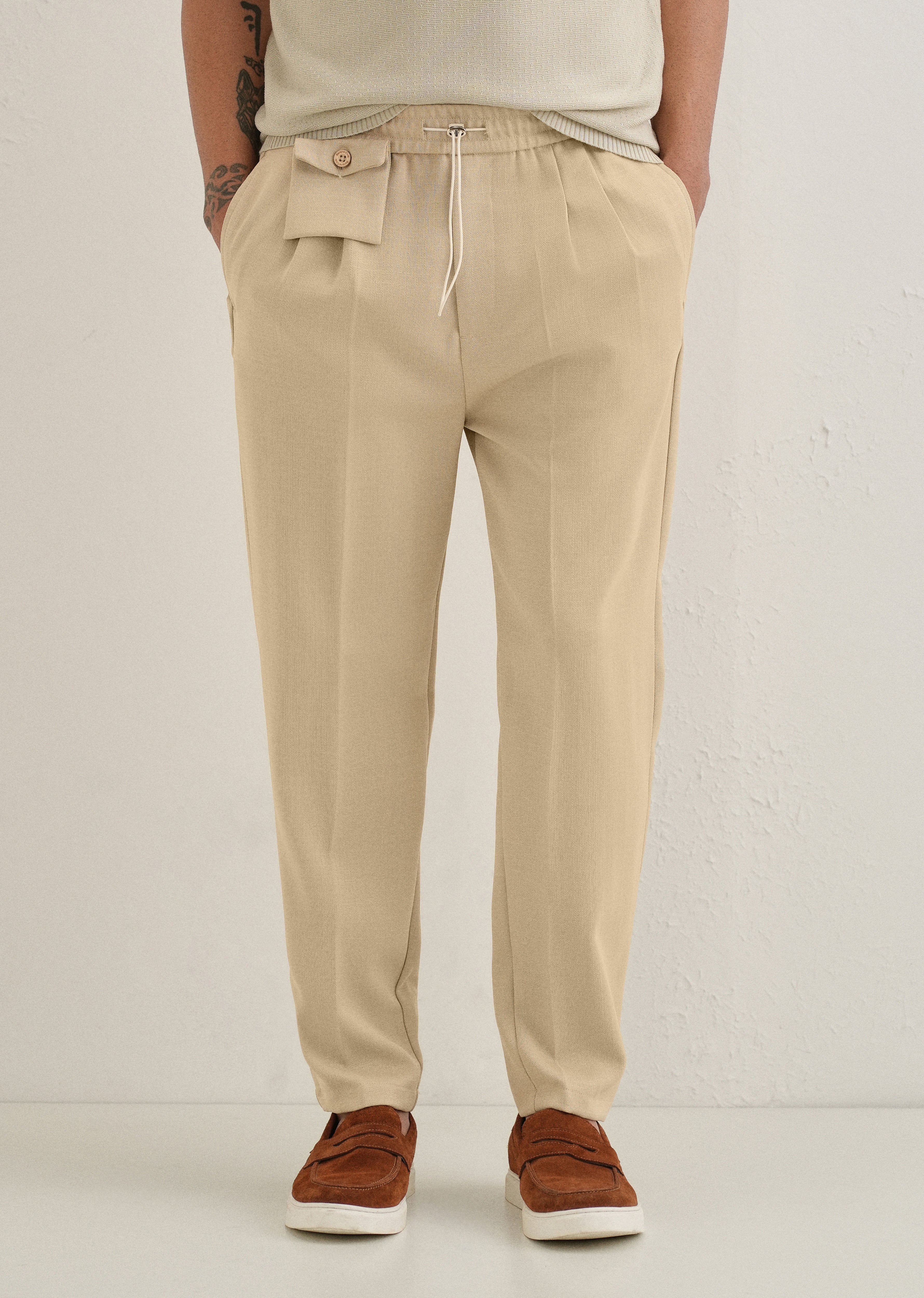 Beige Pleated Korean Pant