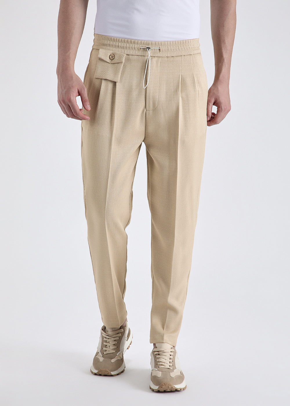 Beige Pleated Korean Pant