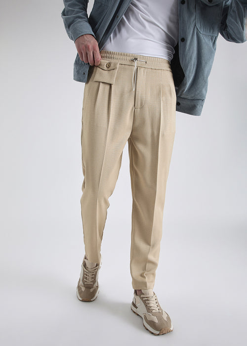 Beige Pleated Korean Pant