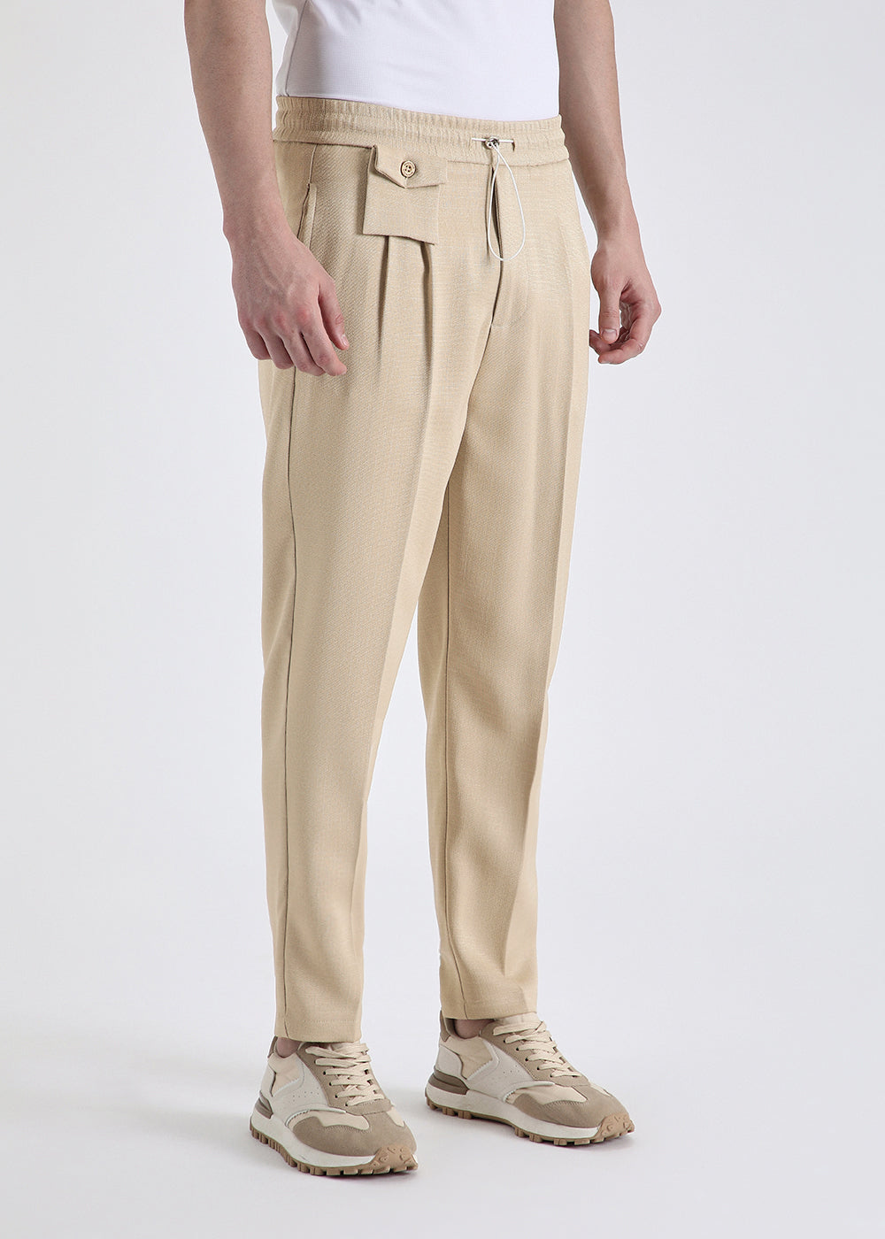 Beige Pleated Korean Pant