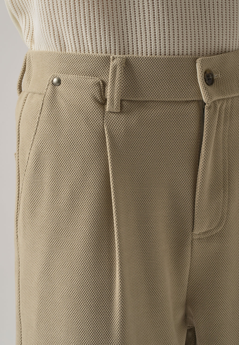 Beige Textured Pleated Relaxed Fit Pant