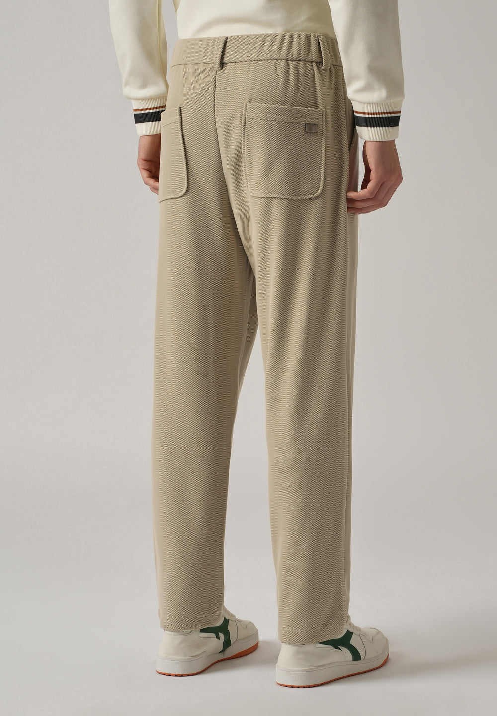 Beige Textured Pleated Relaxed Fit Pant