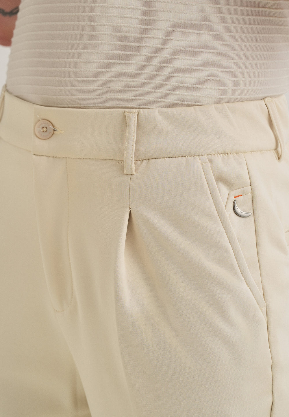 Beige Pleated Relaxed Fit Trousers