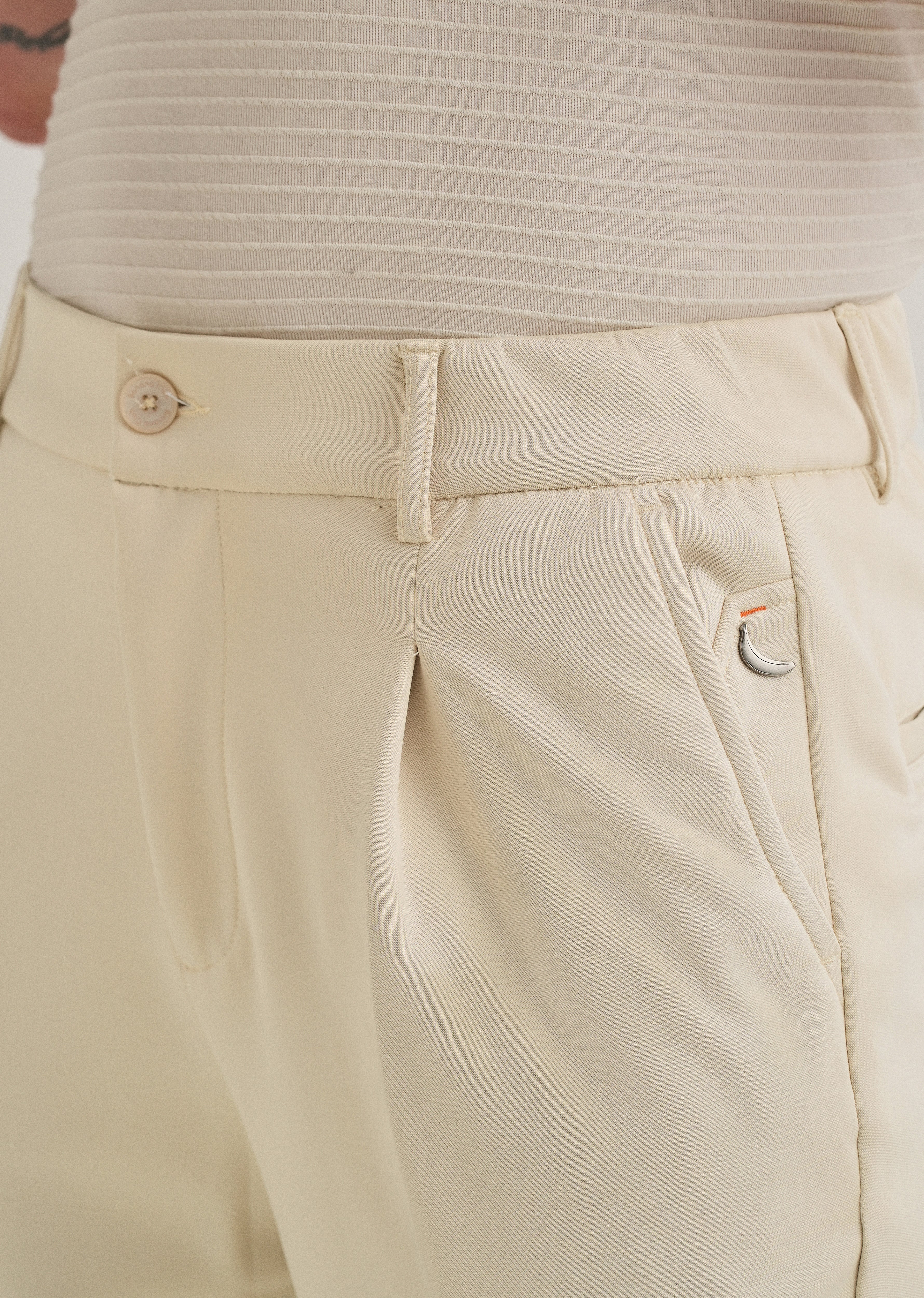 Beige Pleated Relaxed Fit Trousers