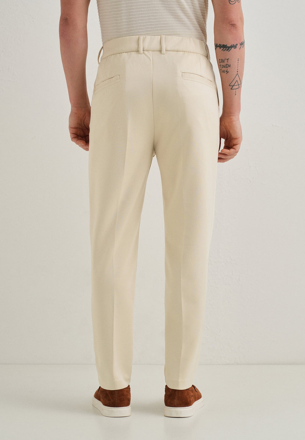 Beige Pleated Relaxed Fit Trousers
