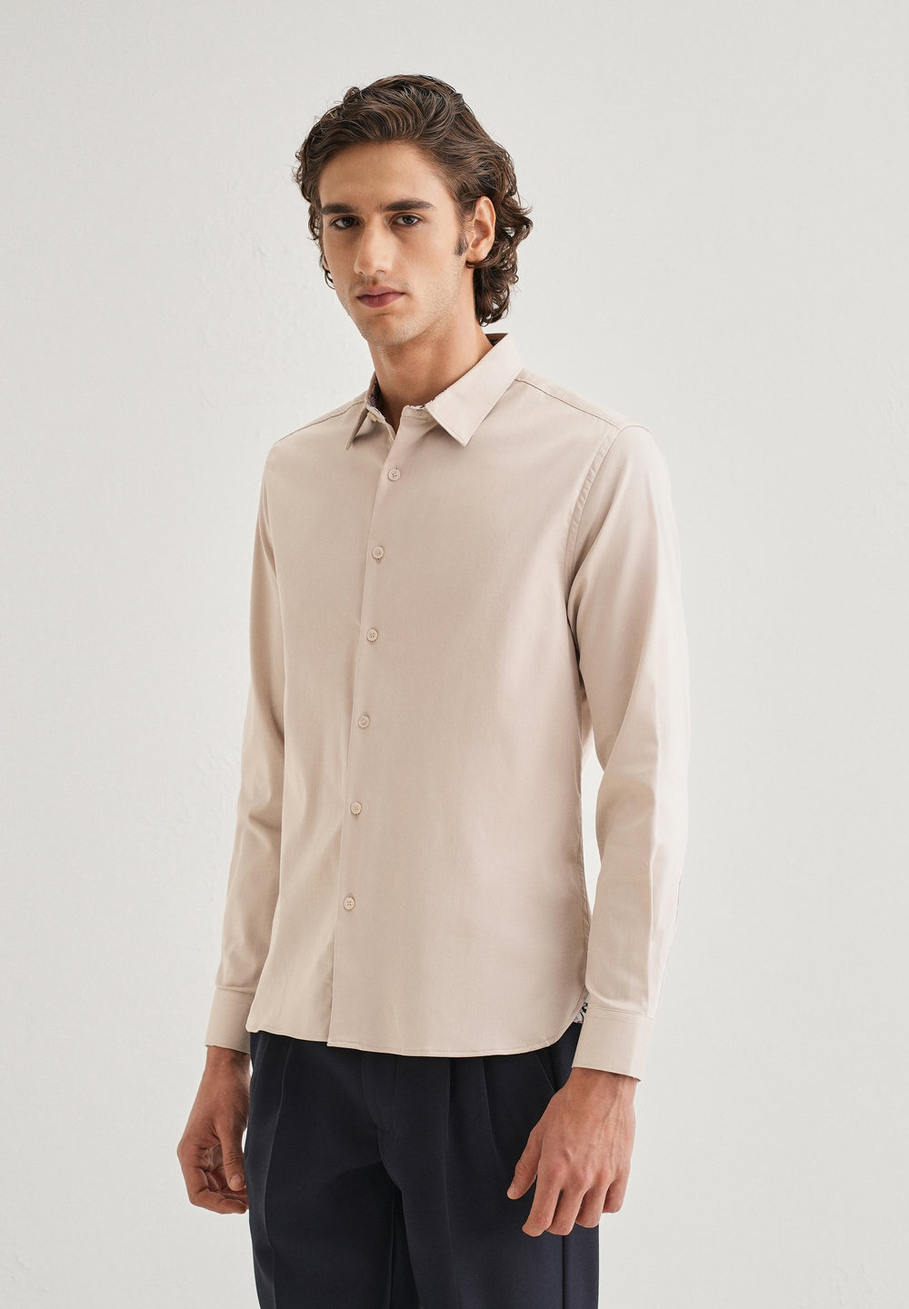 Beige Printed Cuff Shirt