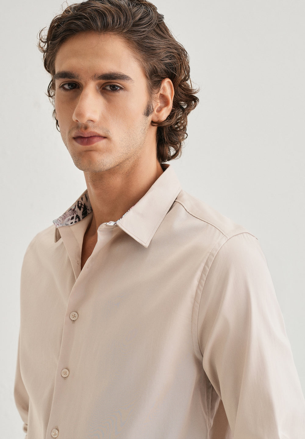 Beige Printed Cuff Shirt