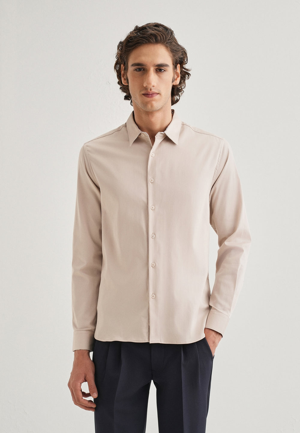 Beige Printed Cuff Shirt