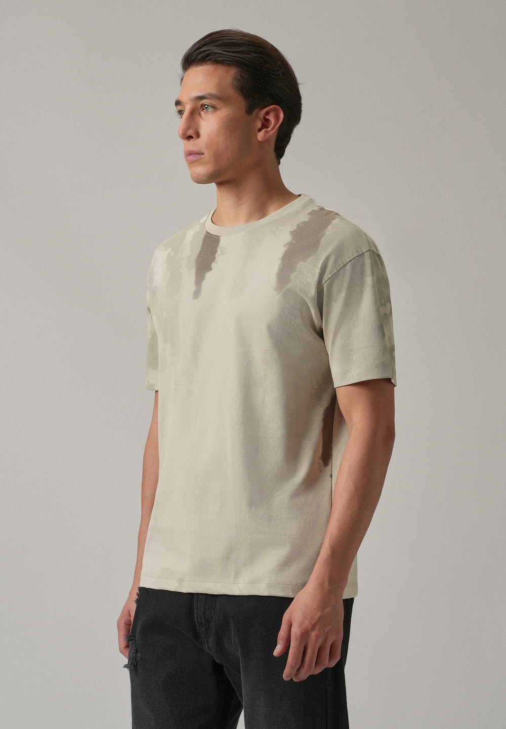 Beige Printed Slim Fit T-Shirt