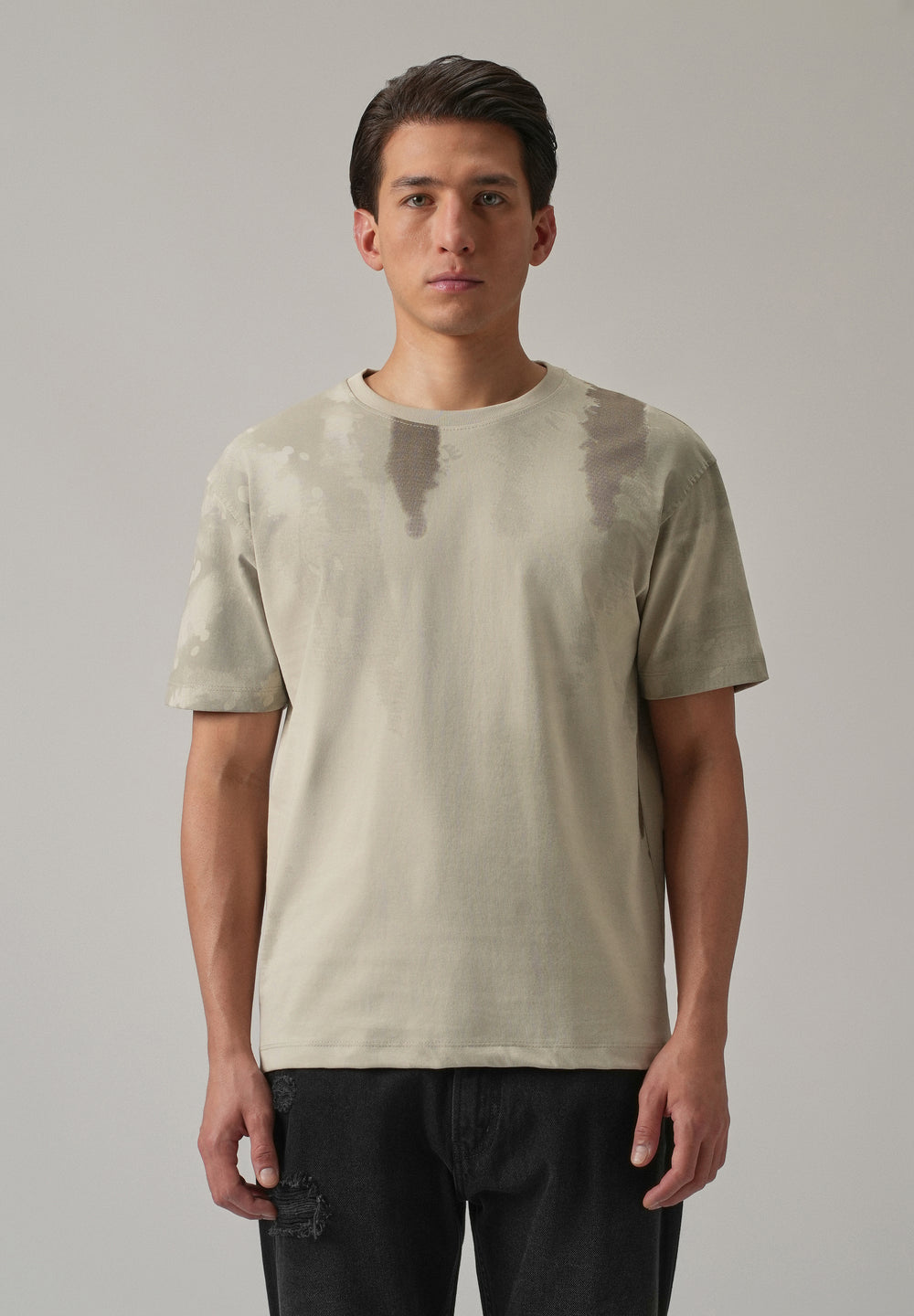 Beige Printed Slim Fit T-Shirt