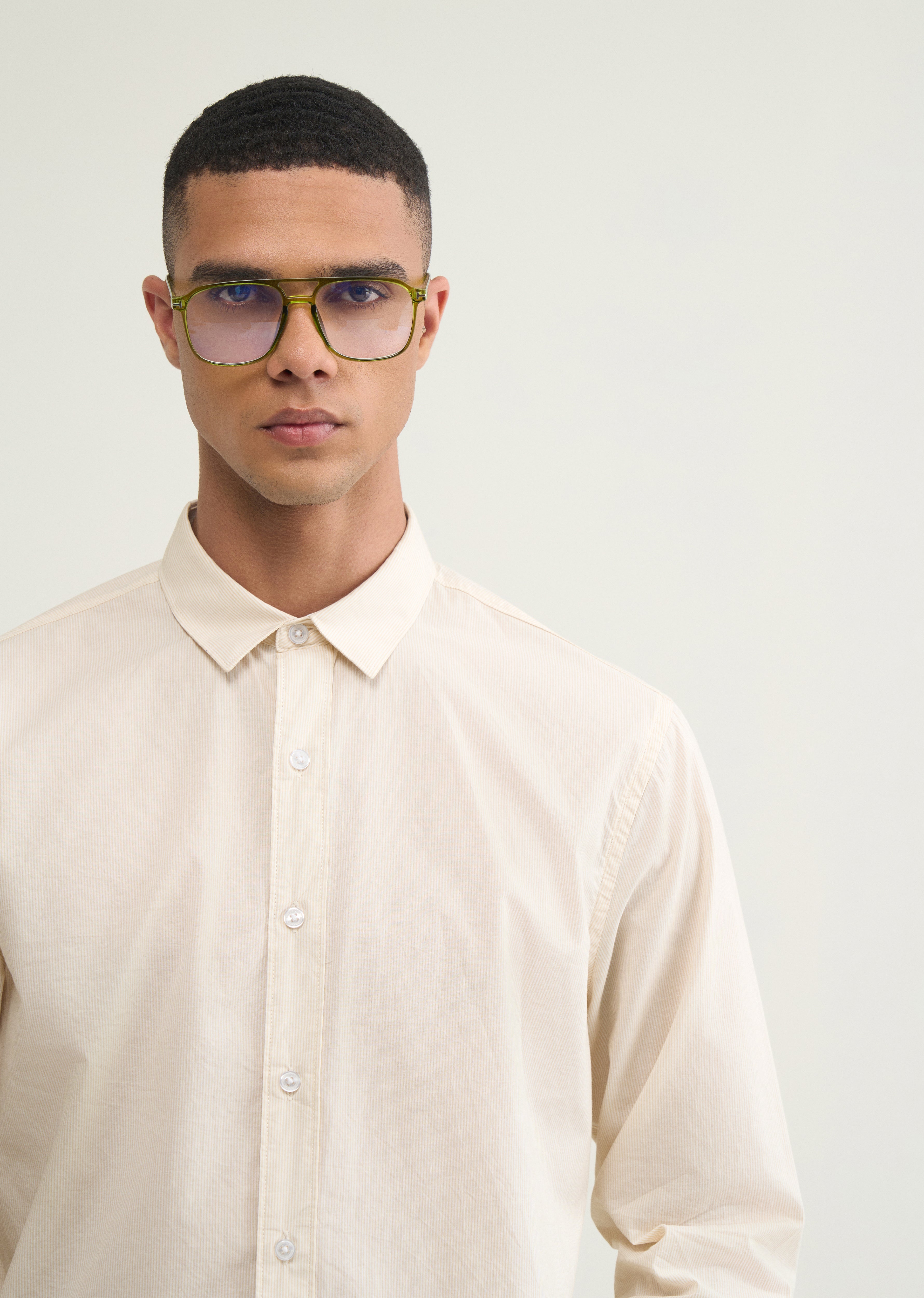 Beige Graphic Printed Stripe Shirt