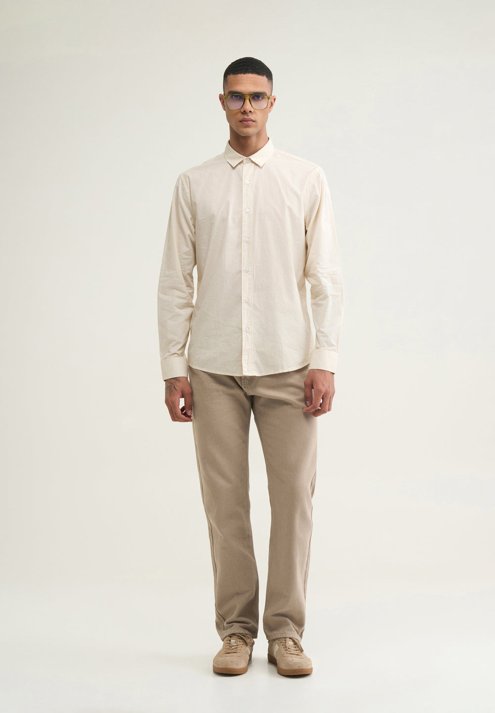 Beige Graphic Printed Stripe Shirt