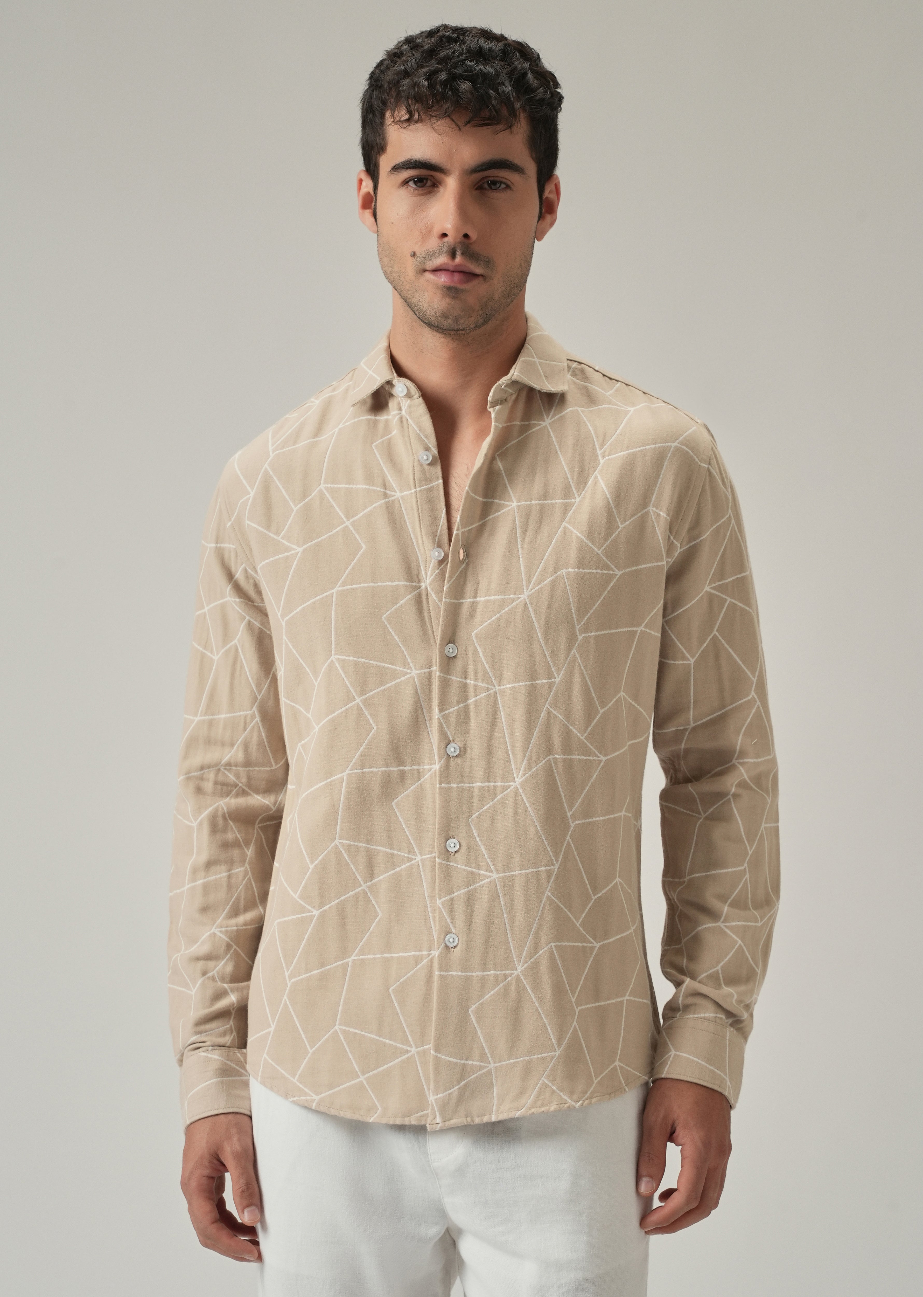 Beige Prism Pattern Shirt