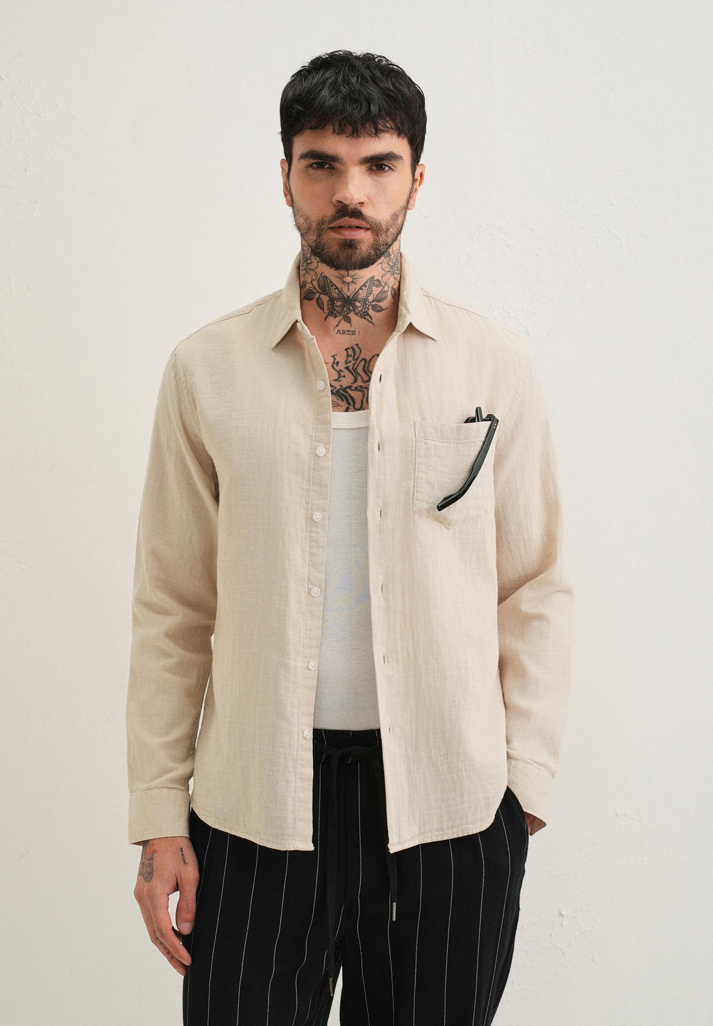 Beige Pure Cotton Stitchless Placket Shirt
