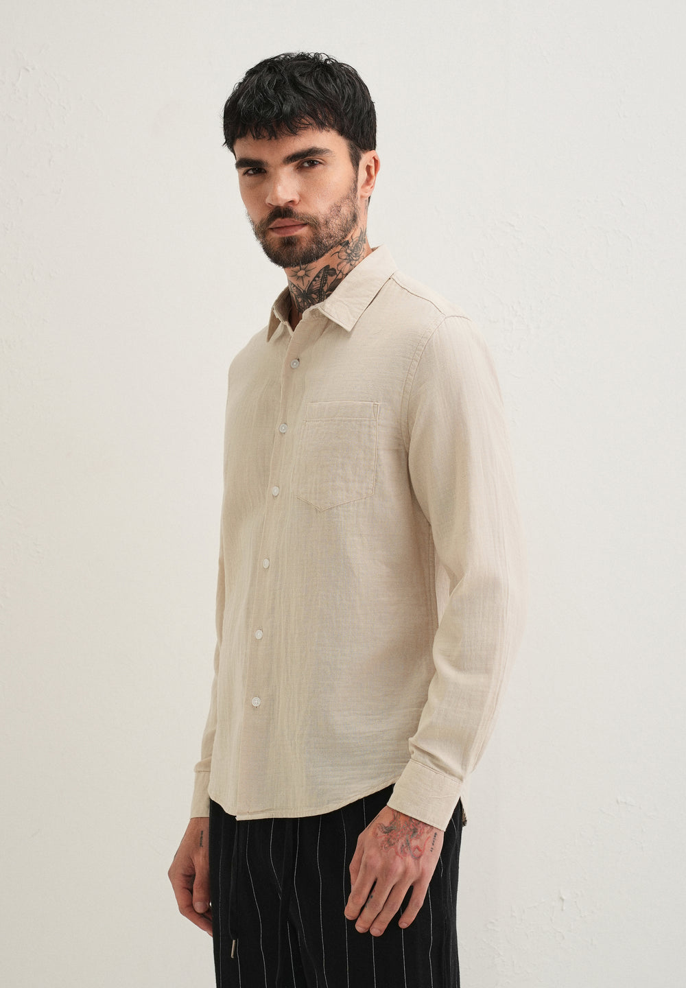 Beige Pure Cotton Stitchless Placket Shirt