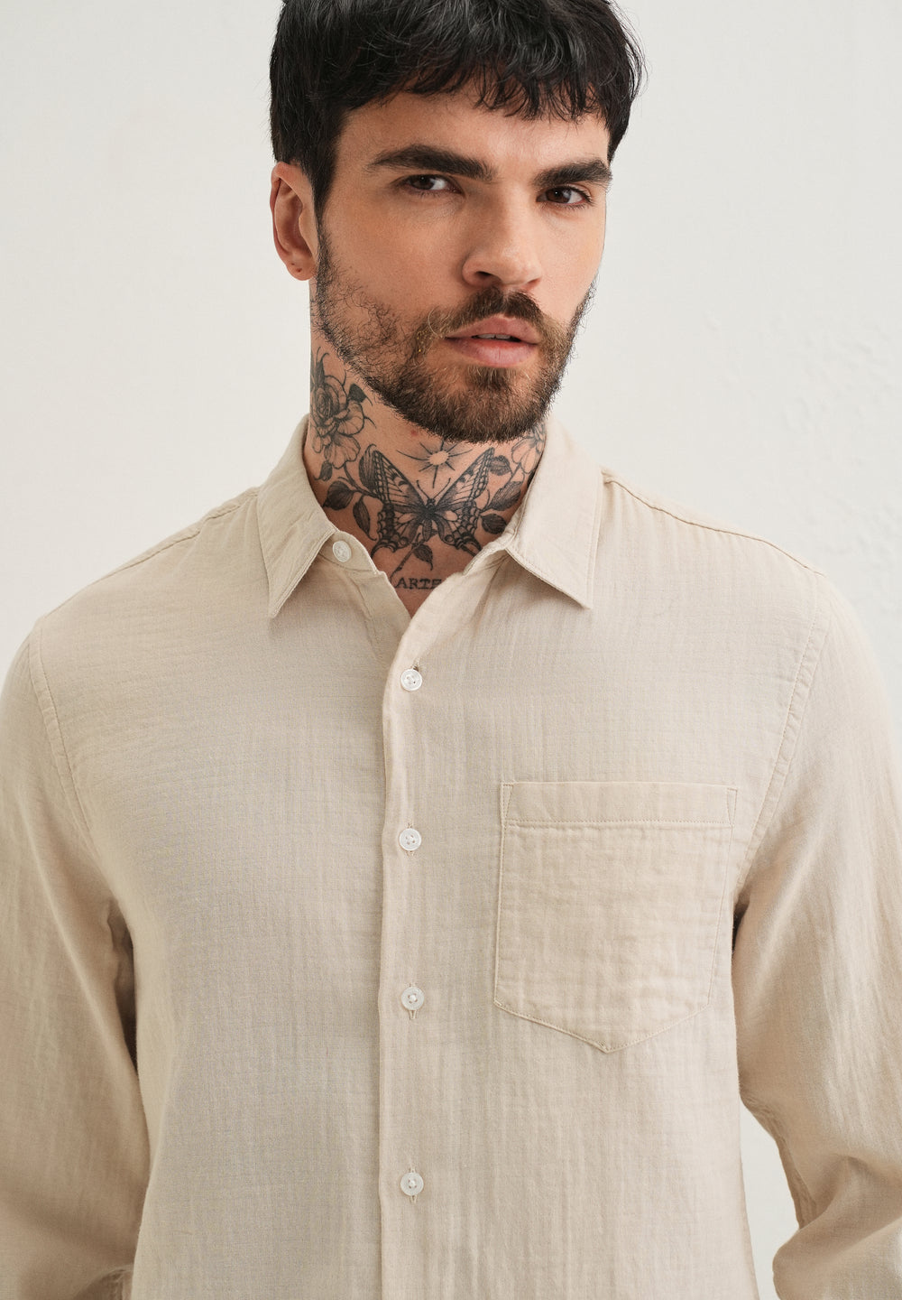 Beige Pure Cotton Stitchless Placket Shirt
