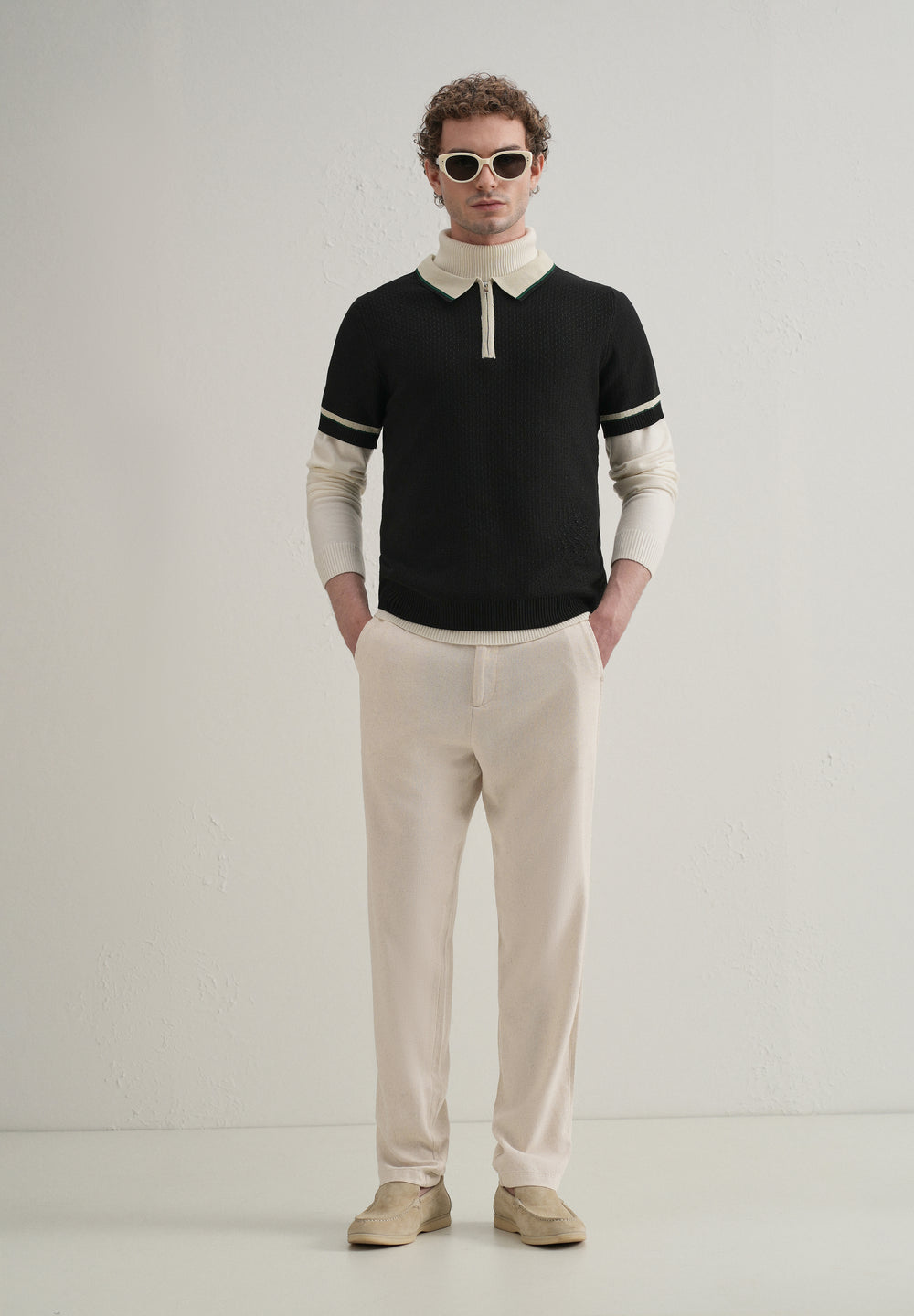 Beige Relaxed Fit Blended Linen Trouser