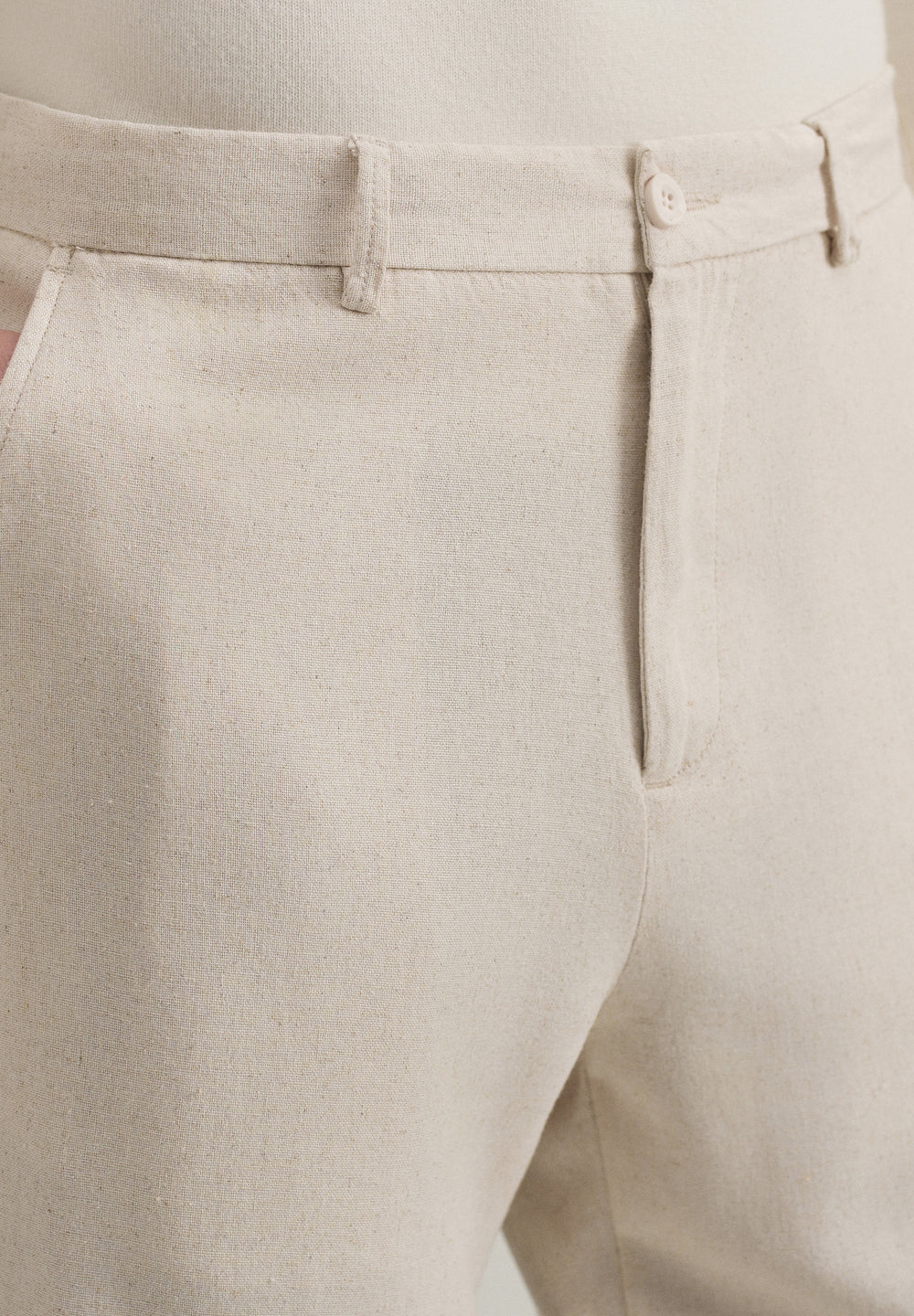 Beige Relaxed Fit Blended Linen Trouser