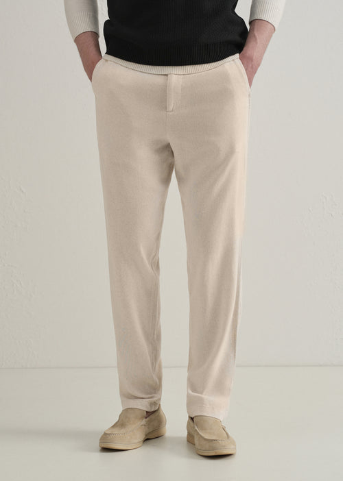 Beige Relaxed Fit Blended Linen Trouser