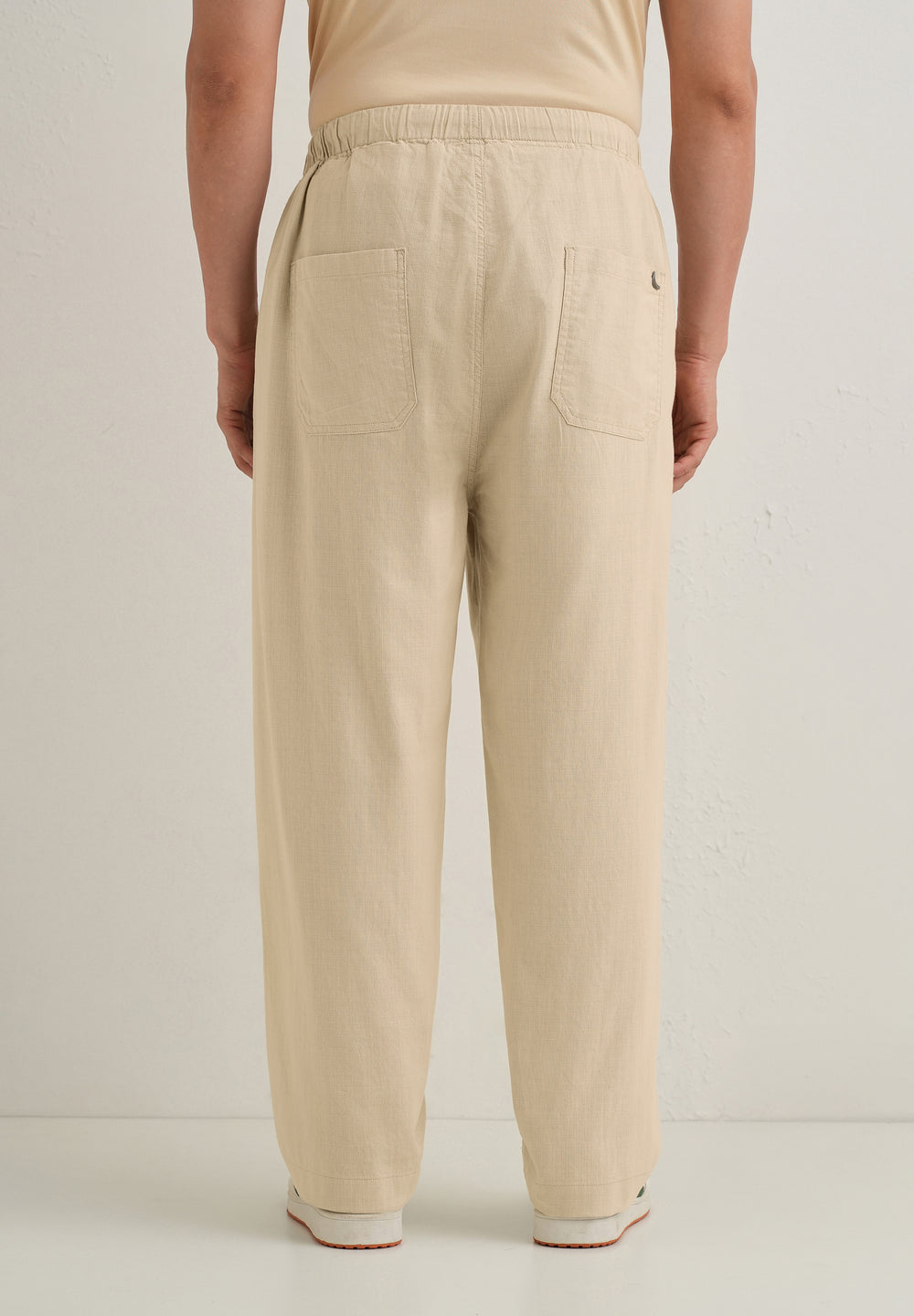 Beige Relaxed Fit Cotton Trouser