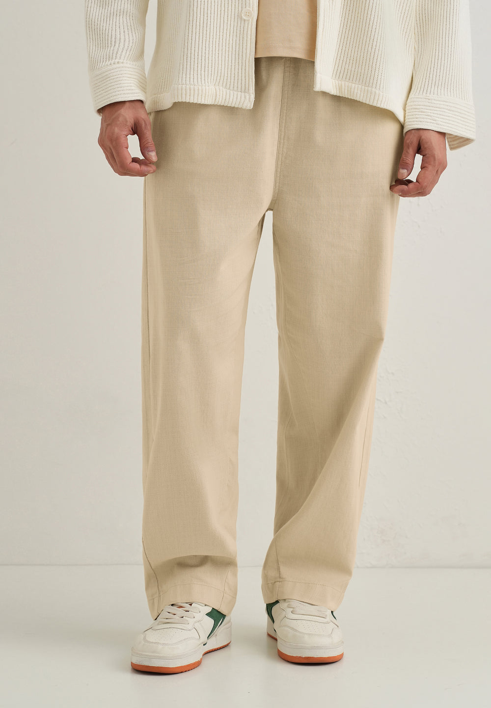 Beige Relaxed Fit Cotton Trouser