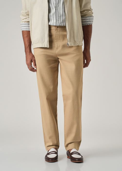 Beige Linen-Look Cotton Trousers