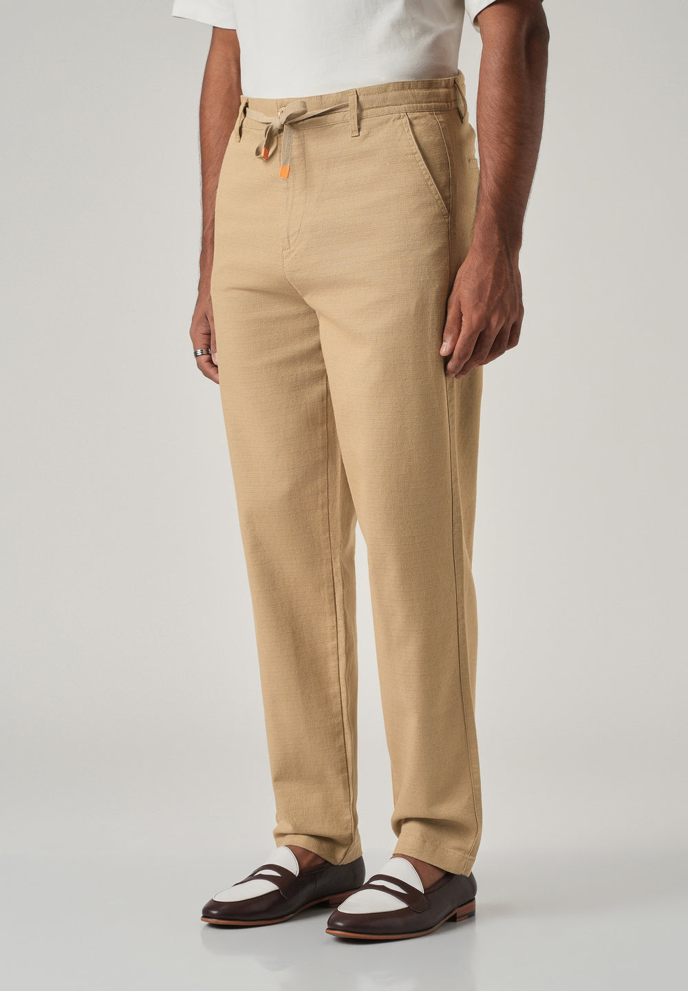 Beige Linen-Look Cotton Trousers