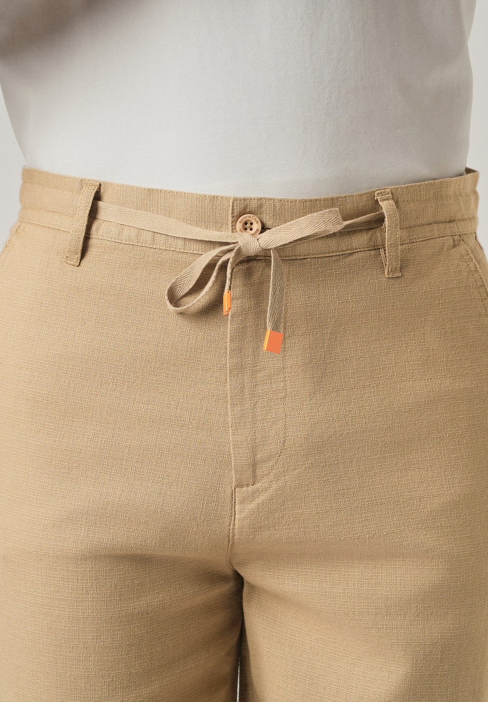 Beige Linen-Look Cotton Trousers