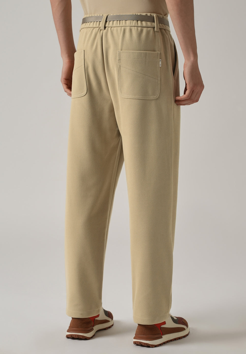 Beige Relaxed Fit Textured Pleated Pant