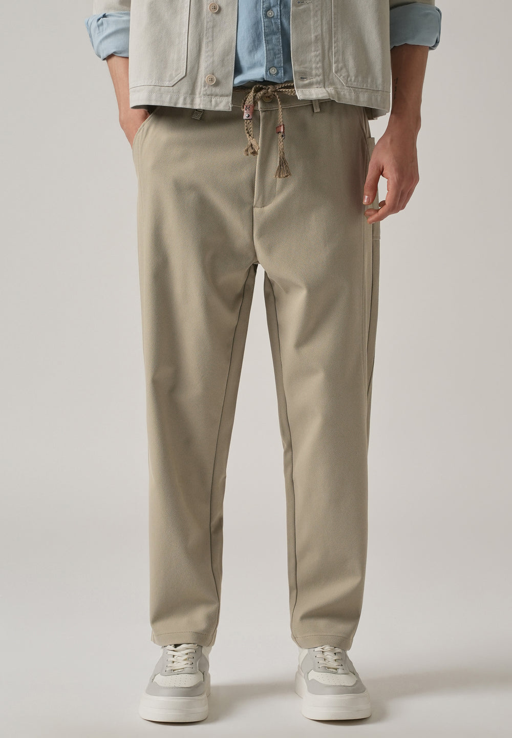 Beige Relaxed Fit Tie Waist Pant