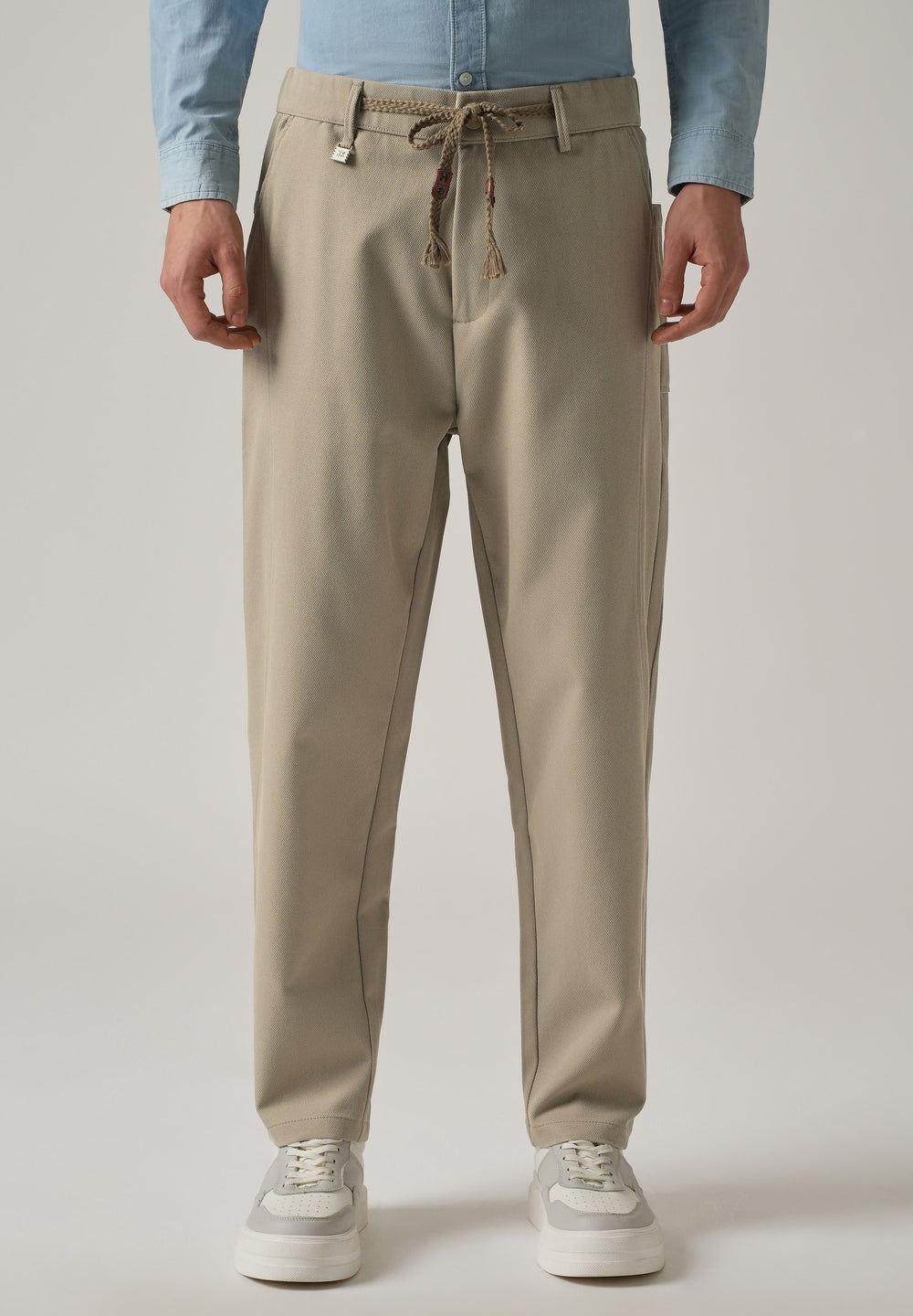 Beige Relaxed Fit Tie Waist Pant