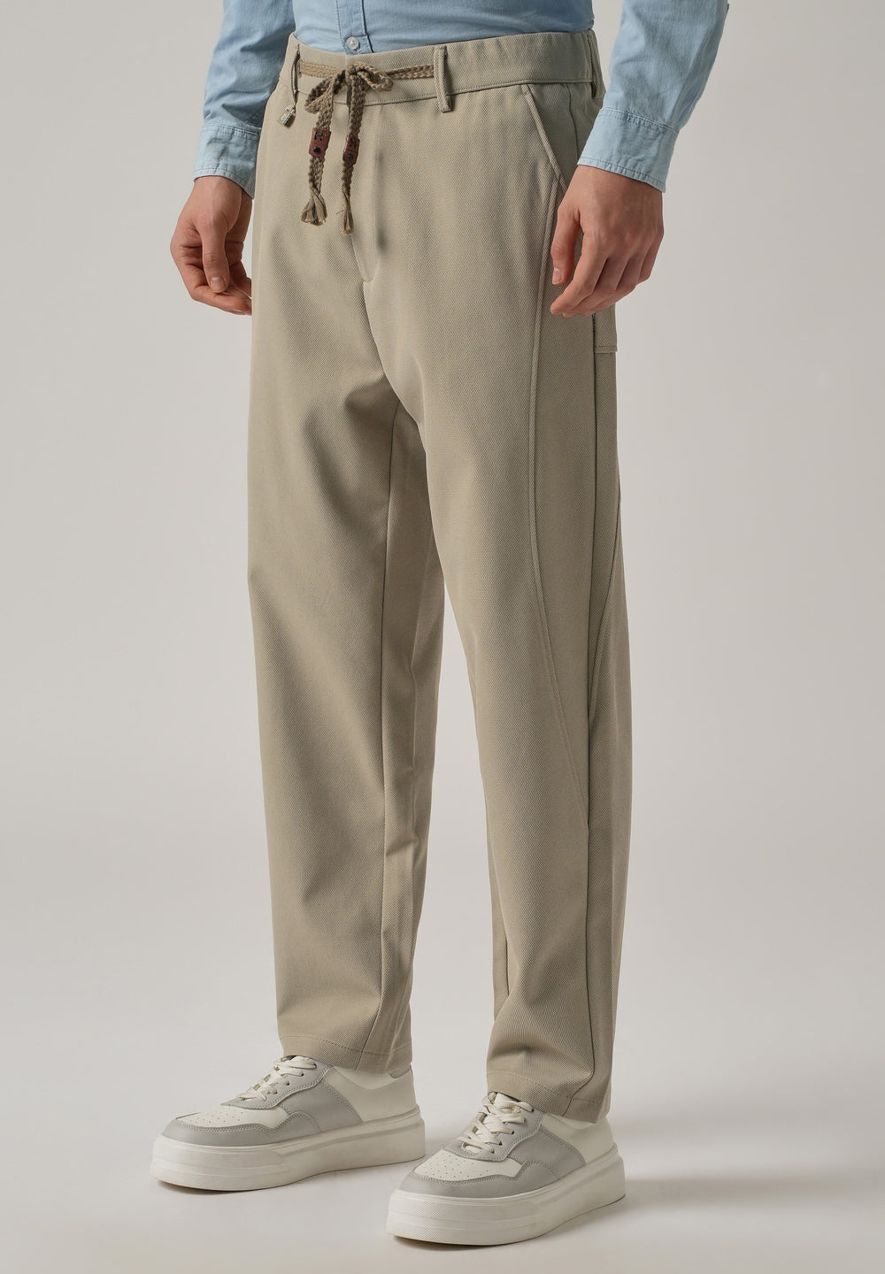 Beige Relaxed Fit Tie Waist Pant