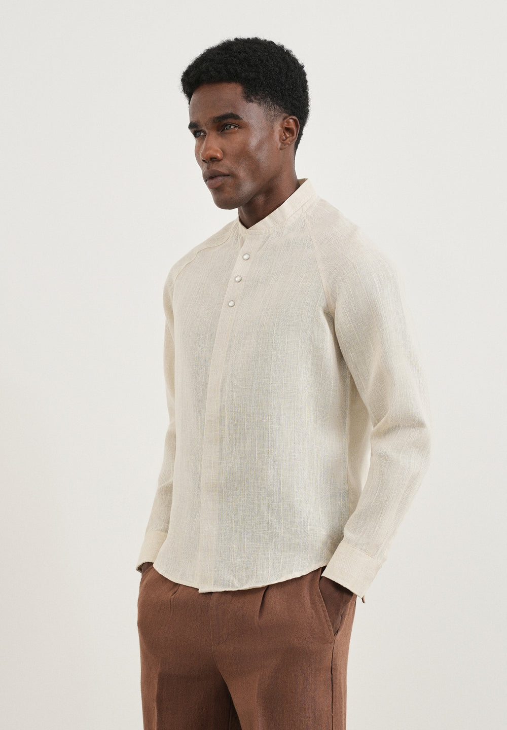 Beige Self Pattern Raglan Shirt