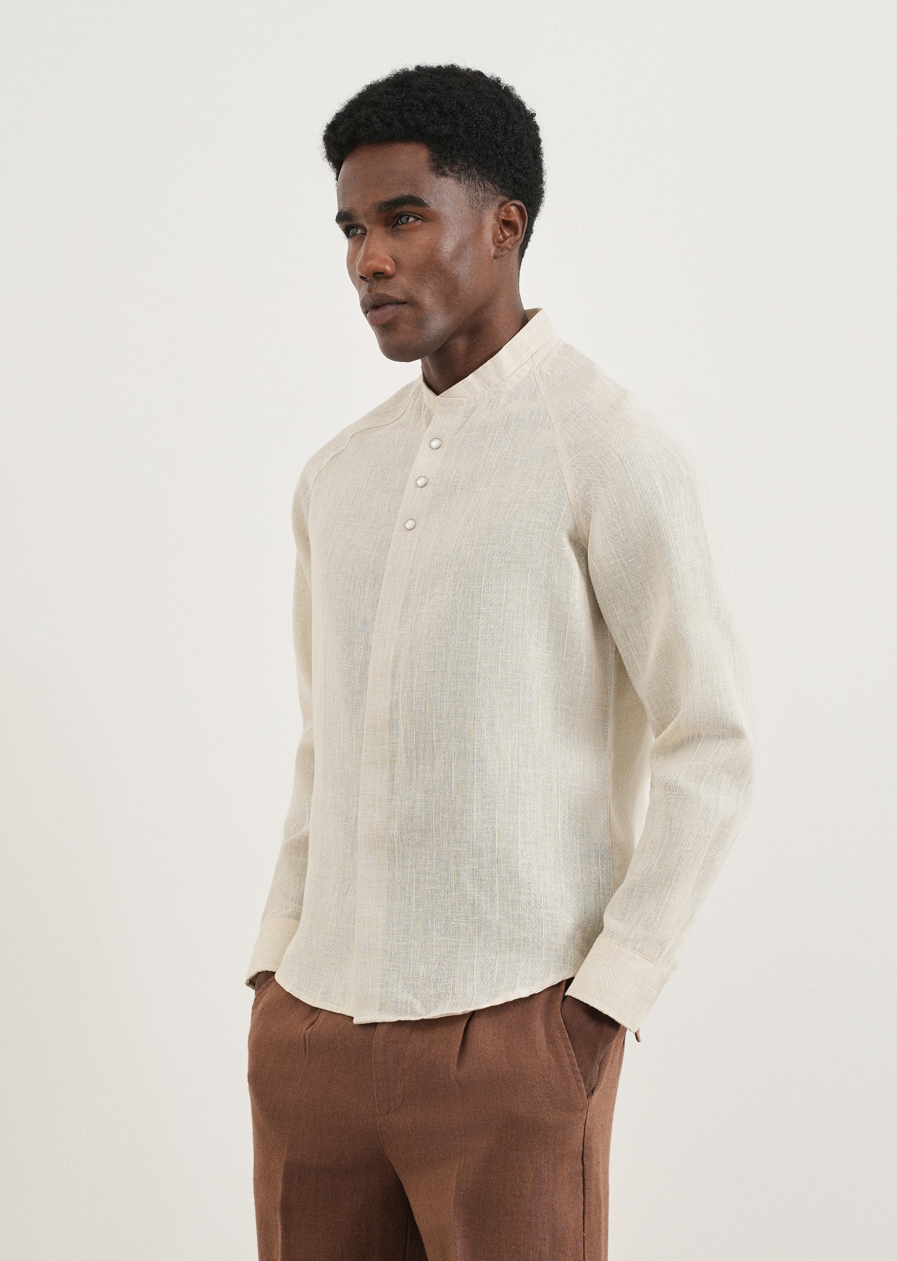 Beige Self Pattern Raglan Shirt