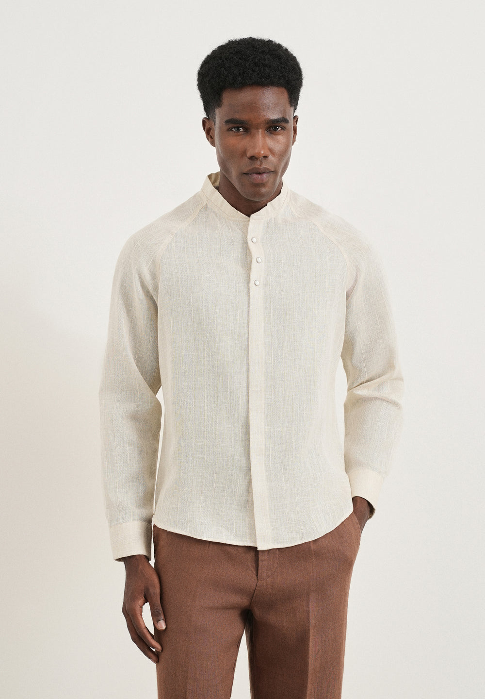 Beige Self Pattern Raglan Shirt