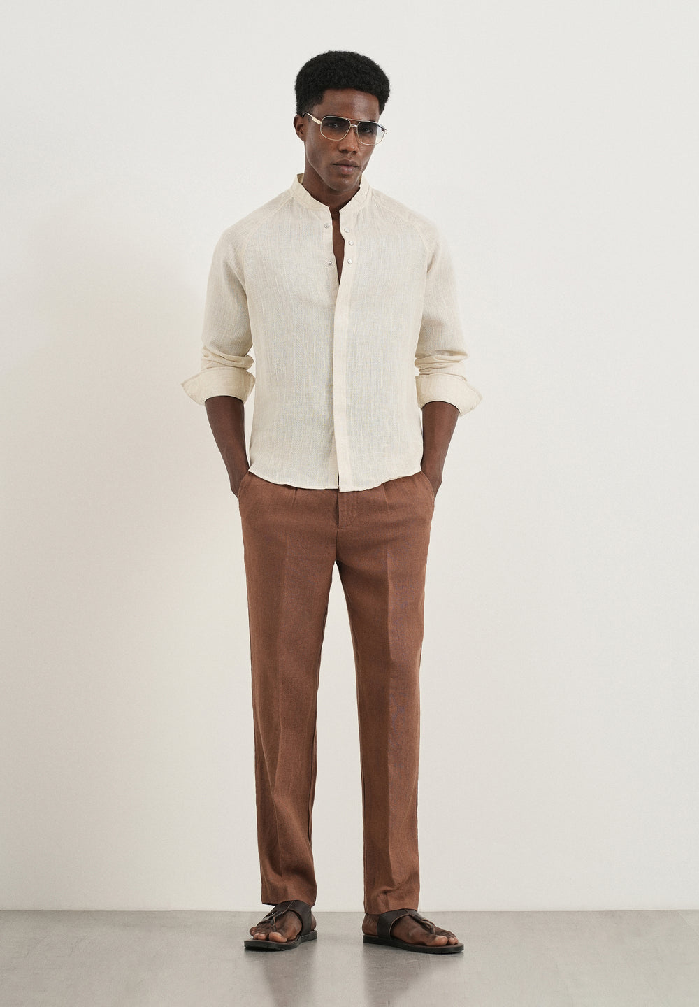Beige Self Pattern Raglan Shirt